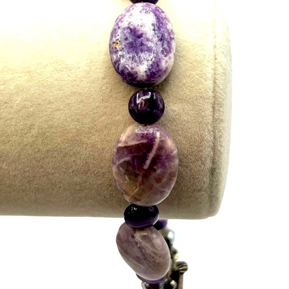 Natural Amethyst & Jasper Beaded Bracelet With Toggle Clasp - Picture 1 of 6